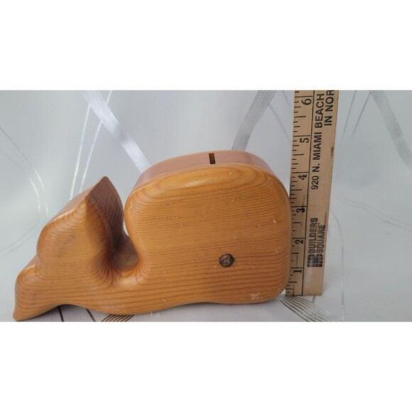 Vintage Wood Hand Carved Solid Wood Whale Piggy Bank! Original Cork! - Picture 9 of 9